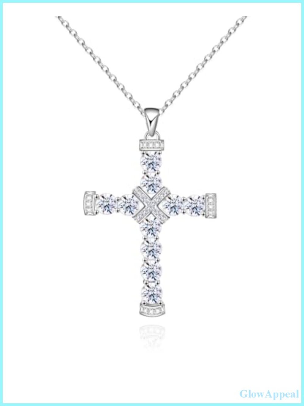 Dainty Cross Necklace Silver CZ Pendant 17.6" Lobster Claw